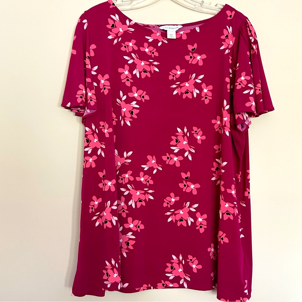 Liz Claiborne Women’s Maroon Top with Pink Floral Pattern
